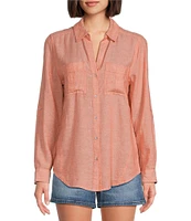 Westbound Petite Size 3/4 Roll-Tab Sleeve Point Collar Y-Neck Button Front Shirt