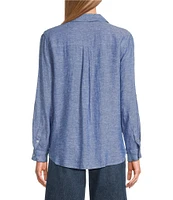 Westbound Petite Size 3/4 Roll-Tab Sleeve Point Collar Y-Neck Button Front Shirt