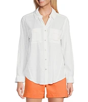 Westbound Petite Size 3/4 Roll-Tab Sleeve Point Collar Y-Neck Button Front Shirt