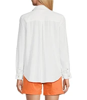 Westbound Petite Size 3/4 Roll-Tab Sleeve Point Collar Y-Neck Button Front Shirt