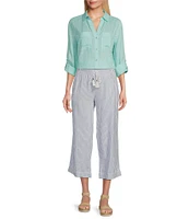 Westbound Petite Size 3/4 Roll-Tab Sleeve Point Collar Y-Neck Button Front Shirt