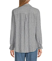 Westbound Petite Size 3/4 Roll-Tab Sleeve Point Collar Y-Neck Button Front Top