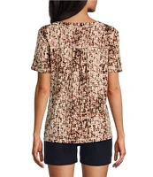 Westbound Petite Size Animal Texture Short Sleeve V-Neck Top