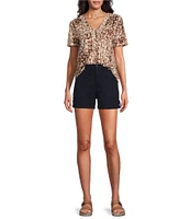 Westbound Petite Size Animal Texture Short Sleeve V-Neck Top