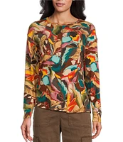 Westbound Petite Size Autumnal Leaves Round Neck Long Sleeve Knit Tee Shirt