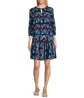 Westbound Petite Size Blurred Patels Bracelet Sleeve Tie Neck Dress