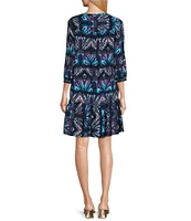 Westbound Petite Size Blurred Patels Bracelet Sleeve Tie Neck Dress