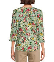 Westbound Petite Size Bundle Floral 3/4 Sleeve Knit Crew Neck Top