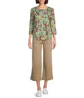 Westbound Petite Size Bundle Floral 3/4 Sleeve Knit Crew Neck Top