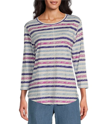 Westbound Petite Size Chalk Stripe 3/4 Sleeve Knit Crew Neck Top