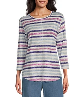 Westbound Petite Size Chalk Stripe 3/4 Sleeve Knit Crew Neck Top