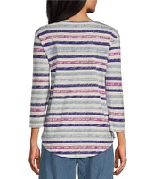 Westbound Petite Size Chalk Stripe 3/4 Sleeve Knit Crew Neck Top
