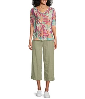 Westbound Petite Size Linen Blend Crop Pull-On Pants