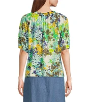 Westbound Petite Size Elbow Puff Sleeve V-Neck Bloom Top