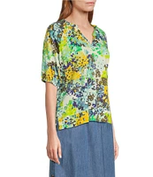 Westbound Petite Size Elbow Puff Sleeve V-Neck Bloom Top