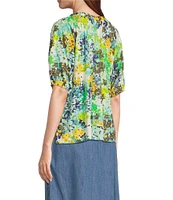 Westbound Petite Size Elbow Puff Sleeve V-Neck Bloom Top