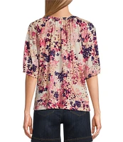 Westbound Petite Size Elbow Puff Sleeve V-Neck Bloom Top