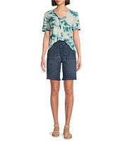 Westbound Petite Size Enchanted Garden Print Short Sleeve V-Neck Top