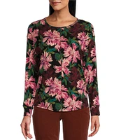 Westbound Petite Size Evening Bloom Round Neck Long Sleeve Knit Tee Shirt