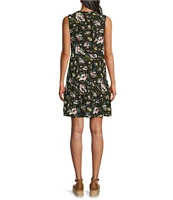 Westbound Petite Size Floral Print Double Tassel Tie Front V-Neck Tiered Sleeveless A-Line Dress