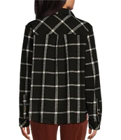 Westbound Petite Size Grid Plaid Long Sleeve Collared Button Front Top