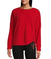 Westbound Petite Size Knit Long Sleeve Crew Neck Ruched Shirt