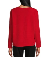 Westbound Petite Size Knit Long Sleeve Crew Neck Ruched Shirt