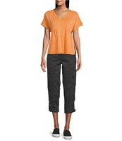 Westbound Petite Size Knit V-Neck Flowy Top