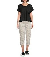 Westbound Petite Size Knit V-Neck Flowy Top