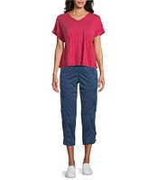 Westbound Petite Size Knit V-Neck Flowy Top
