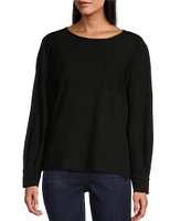 Westbound Petite Size Long Sleeve Button Cuff Crew Neck Pocket Top