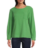 Westbound Petite Size Long Sleeve Button Cuff Crew Neck Pocket Top