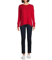 Westbound Petite Size Long Sleeve Crew Neck Button Cuff Top