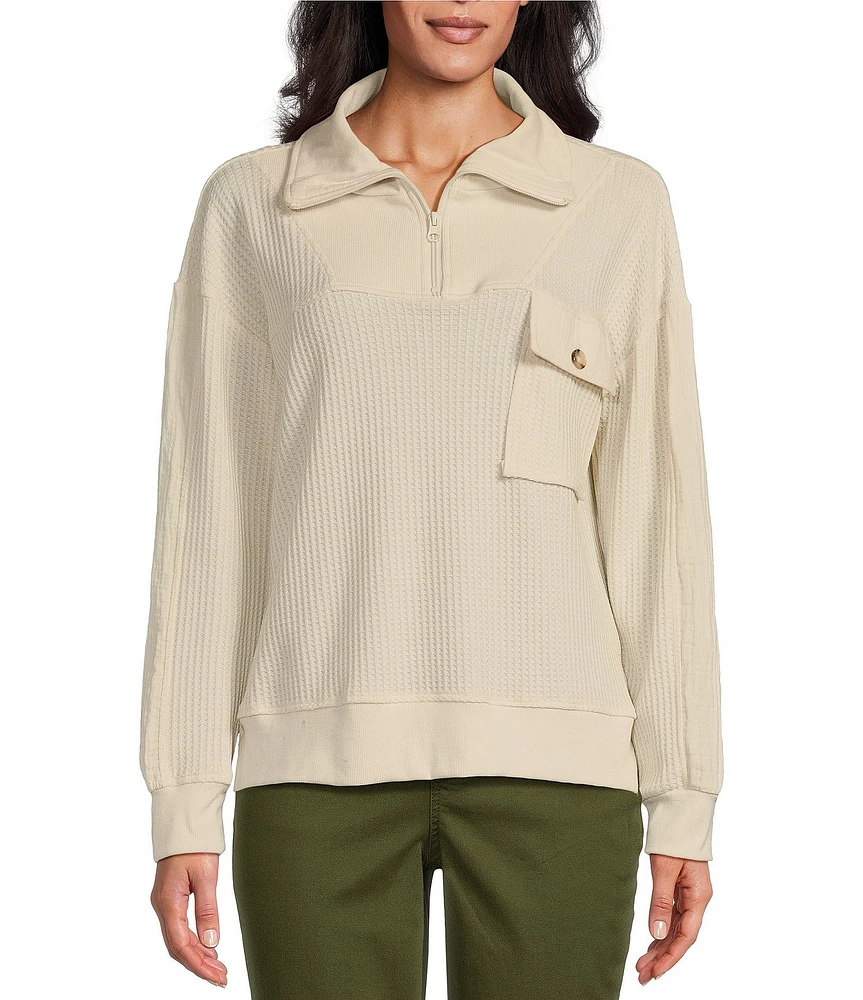 Westbound Petite Size Long Sleeve Quarter Zip Pullover Top