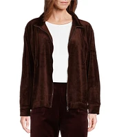 Westbound Petite Size Long Sleeve Zip Front Velour Jacket