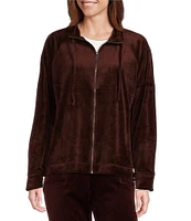 Westbound Petite Size Long Sleeve Zip Front Velour Jacket