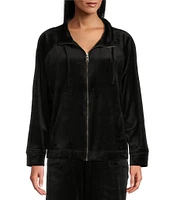 Westbound Petite Size Long Sleeve Zip Front Velour Jacket