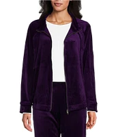 Westbound Petite Size Long Sleeve Zip Front Velour Jacket