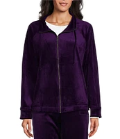 Westbound Petite Size Long Sleeve Zip Front Velour Jacket