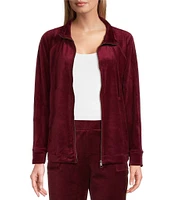 Westbound Petite Size Long Sleeve Zip Front Velour Jacket