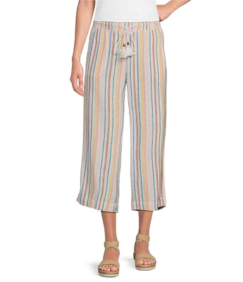 Westbound Petite Size Stripe Crop Linen Blend Pants