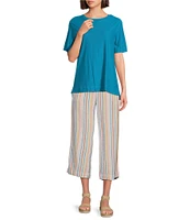 Westbound Petite Size Stripe Crop Linen Blend Pants