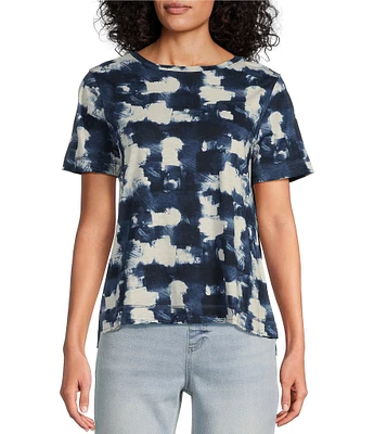 Westbound Petite Size Painterly Streaks Short Sleeve Crew Neck Top