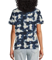 Westbound Petite Size Painterly Streaks Short Sleeve Crew Neck Top