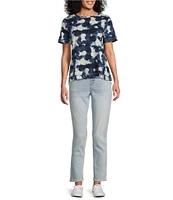 Westbound Petite Size Painterly Streaks Short Sleeve Crew Neck Top