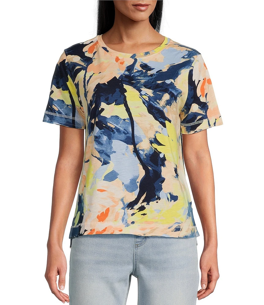 Westbound Petite Size Painters Palette Short Sleeve Crew Neck Top