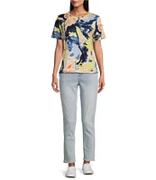 Westbound Petite Size Painters Palette Short Sleeve Crew Neck Top