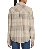 Westbound Petite Size Plaid Long Sleeve Collared Button Front Top