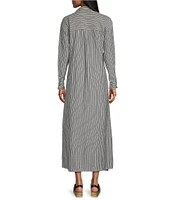 Westbound Petite Size Point Collar Long Sleeve Seersucker Cinch Front A-Line Dress