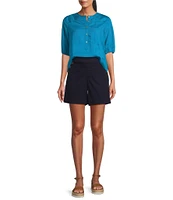 Westbound Petite Size Pull-On Button Embellished Marina Shorts